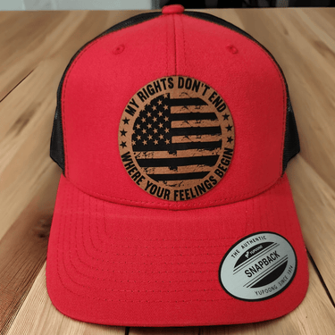 My Rights Don't End Where Your Feelings Begin Leather Patch Trucker Hat - Trucker Hat - Charm and Char